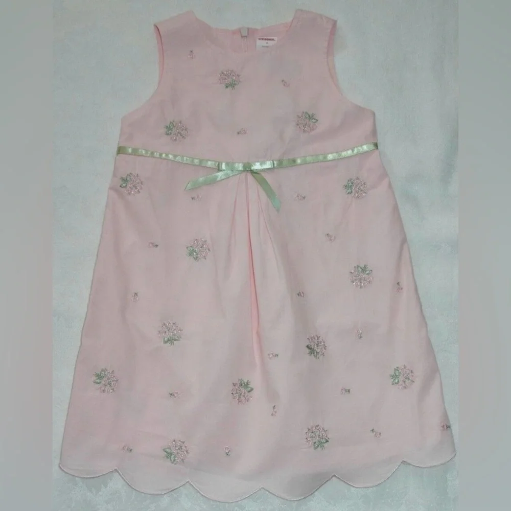 Gymboree EASTER GARDEN BLOOM Pink Dress w/ Floral Embr Green Ribbon Size 8